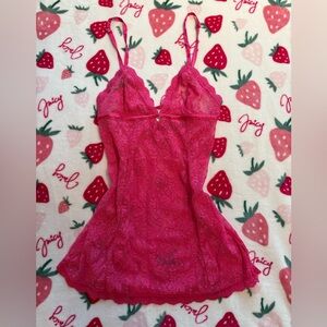 La Senza Hot Pink Floral Lace Mini Slip
